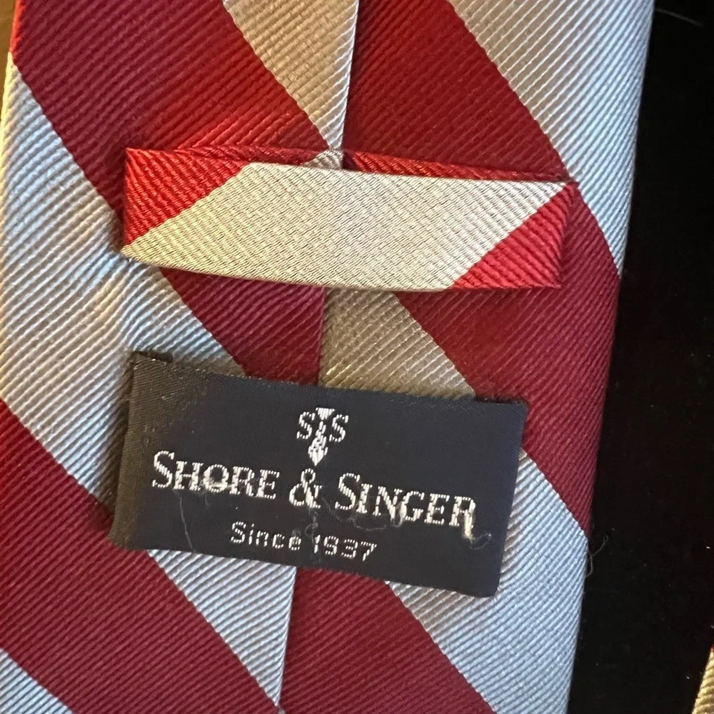 Shore & Singer Tie 100% Silk Men's Red Stripe Necktie
